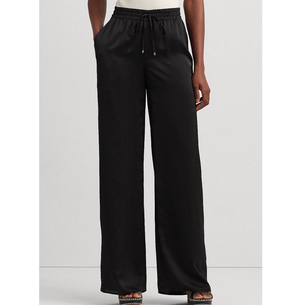 Lauren Ralph Lauren Black Satin Charmeuse Wide Leg Pants NWT 200938670001 XL